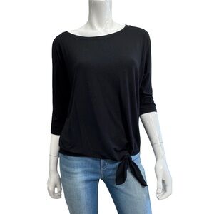 Michael Stars Black Tie Front Jersey Top 3/4 Sleeve Boat Neck Tee
